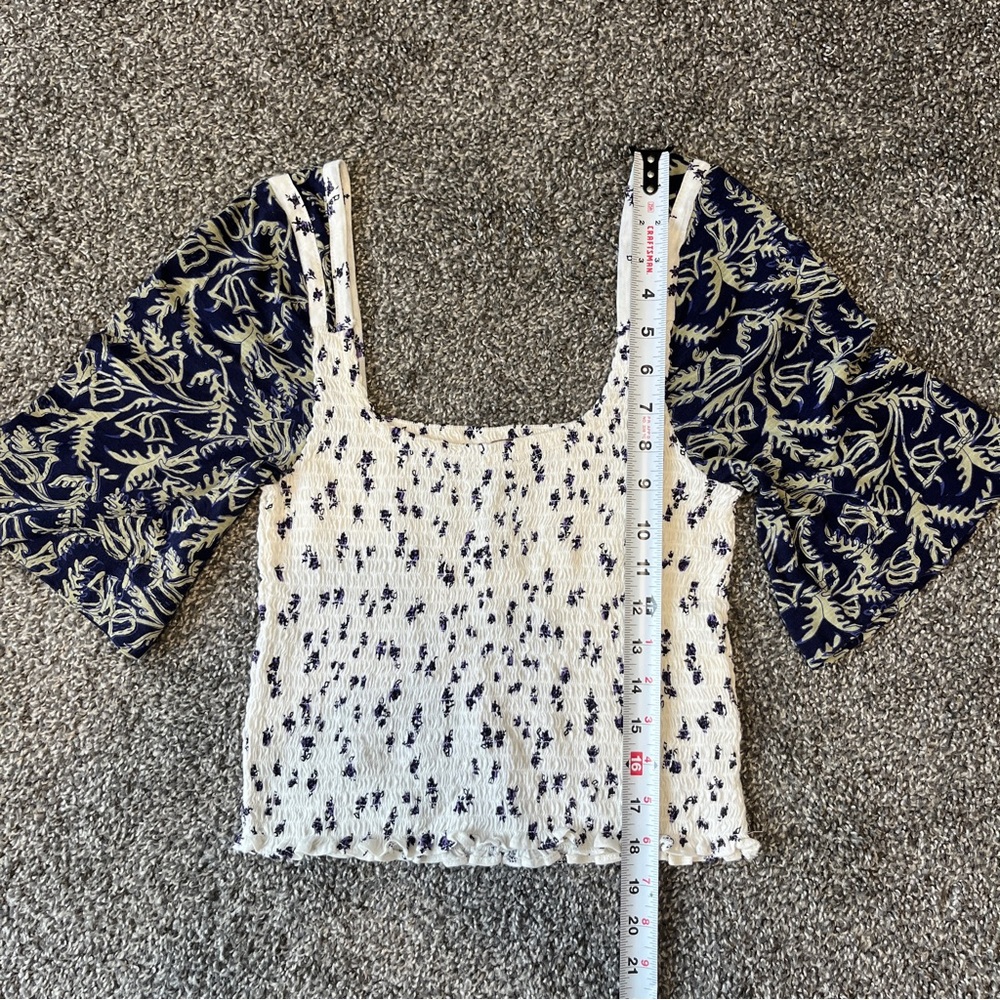 Free People Marigold Navy and White Floral Blouse Size S - Picture 7 of 7